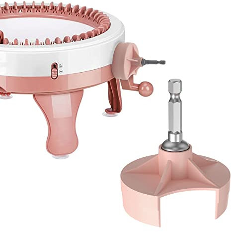 Strickmaschinen-Adapter, Schnellstrickmaschinen-Befestigung mit Power-Schraubendreher für 48 Nadeln, 40 und 22, Kurbelgriff mit Sechskantbohrer (pink)
