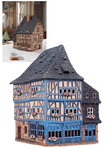 Midene Casa de luz aromática de cerámica, hecha a mano, miniatura artística, casa histórica antigua en Dinan, Bretaña, Francia, C341AR