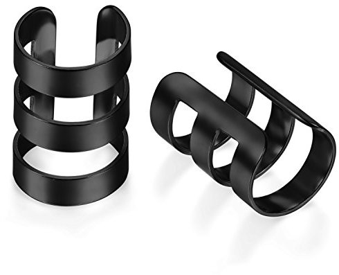 JewelryWe Schmuck 2x Non-Piercing Ohrclips Ohrringe, Edelstahl Ohrklemme Poliert Damen Herren Ohr Klammern Ear Cuff Fake Piercing Ohne Loch Schwarz
