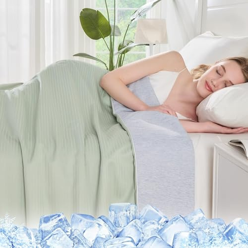 Qucover Manta Refrescante para Verano 200x230cm, Manta Verano Autorefrescante Doble, Japonesa ARC-Chill Q-MAX>0.5, Reversible Suave Transpirable Ligera Manta Fina para Dormitorio, Sofá, Viajes, Verde
