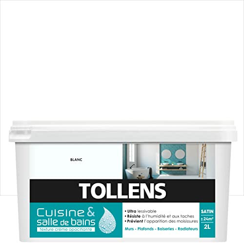 Tollens Peinture Cuisine Et Salle De Bain - Ultra Résistante Pour Murs, Boiseries, Radiateurs - Blanc - 2L = 24m2
