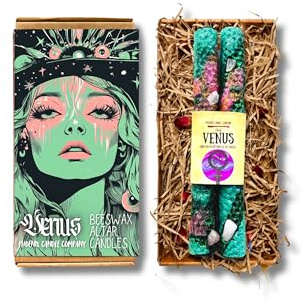 Coppia di candele da altare magiche planetarie vestite da 20 cm | cera d'api | Luna | Mercurio | Giove | Saturno | Sole | Venere | Marte | Universo (Venere)