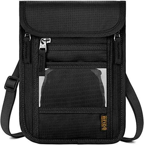 WACCET Brustbeutel Herren Dame mit RFID Schutz, Reise Brustbeutel mit Mehreren Taschen Versteckter Reisegeldbeutel Brusttasche für Bargeld, Karten, Schlüssel und Reisepass usw (Schwarze)