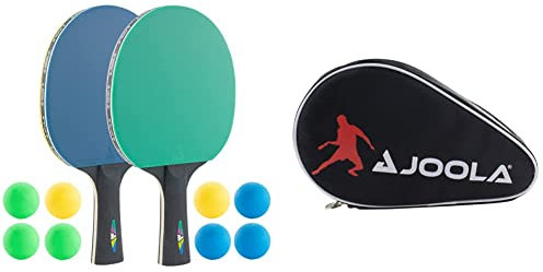 JOOLA 54814 Tischtennis-Set COLORATO & 80505 Tischtennisschläger Hülle Pocket Double Tischtennishülle für 2 Wasserabweisende Tischtennistasche, Schwarz/Rot, 28 x 17 x 4 cm