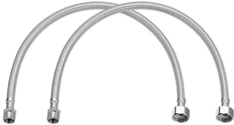 sourcing map 24 Lang Wasserhahn Lieferung Leitung Anschluss 2Stk 3/8 Stecker Kompression Gewinde x 1/2 Buchse Gerade Gewinde 304 Edelstahl Wasser Lieferung Schlauch