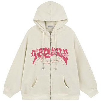 Sumleno Y2K Sweat à capuche zippé en velours côtelé imprimé lettre étoile graphique grunge surdimensionné rétro Y2k vêtements