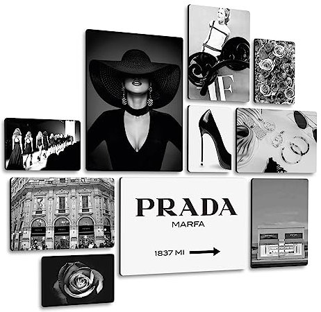 Giallobus - Satz von 10 mehrteiligen Gemälden - 5 - Fashion Prada Marfa - MDF-Holz - | 2 x 42x29,7cm | 4 x 29,7x21cm | 4 x 21x14,85cm | - Fertig zum Aufhängen – Gemälde