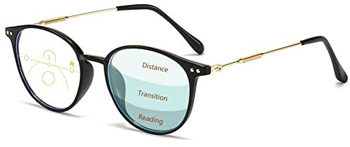 OnSaya Vintage Progressive Multifocal Reading Glasses Women Men Round Blue Light Blocking Eyeglasses Magnifying UV400 Outdoor Computer Reader (Color : Black(multifocal), Size : 2.0 x)