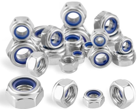 60 Pcs M8 Nyloc Nuts 8mm 304 Stainless Steel Hex Nuts A2 V2A Self Locking Nut Nylon Insert Kits Thread Lock Nuts Nyloc Hexagon Nut nutstone DIN 985