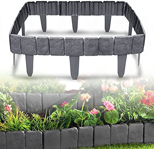 XMTECH Anthrazit Rasenkante in Steinoptik, 12,5 m Beetumrandung Mähkante Randsteine aus Kunststoff, Beeteinfassung Gartenzaun Beetzaun, 1 Element (L x H): 25x 23cm - 50 Stück