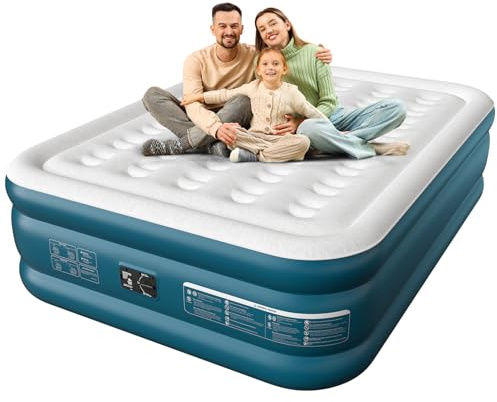 Ezyrest Air Mattress 18, Queen Air Mattress with Built in Pump, Inflatable Mattress with Soft Flocked Top and Portable Carry Bag Adjustable Blow Up Mattress for Guest, Indoor, Travel (Green)