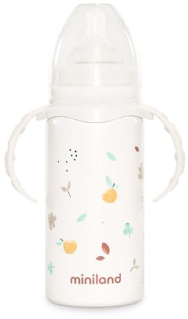 Miniland - Termo Bebe Acero Inoxidable con Tetina, Doble Capa de Acero que Mantiene la Temperatura Fría y Caliente urante horas. 240ml (Valencia)
