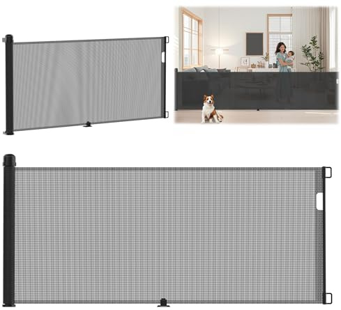 Aufun Trappskyddsgaller utdragbart dörrskyddsgaller, trapphusgaller med barnsäkerhetssystem, dra ut 0–300 cm, för små barn, baby, (300 cm, svart)