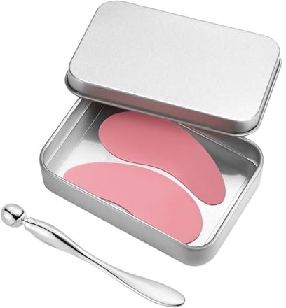 1 Paia Patch Occhi Riutilizzabili, Silicone Cuscinetti in Gel per Gli Occhi Maschera Sotto Gli Occhi Rughe e Rughe Sottili con Applicatore di Crema per Gli Occhi e Custodia in Latta (Rosa)