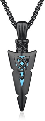 MEDWISE Pfeilspitze Schwarz Kette Herren 925 Sterling Silber Keltische Kette Pfeil Anhänger Türkis Halskette Keltische Schwarz Schmuck für Herren Sohn Männer Damen Cool Geschenke