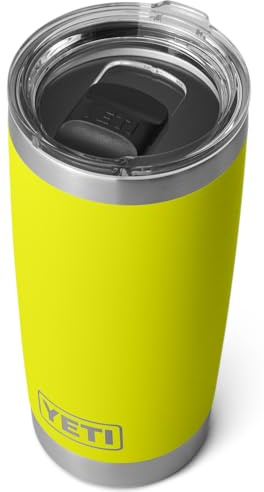 YETI Rambler 20 oz (591 ml) Tumbler with Removable Magslider Lid, Stainless Steel Vacuum Insulated Coffee Cup, Firefly Yellow