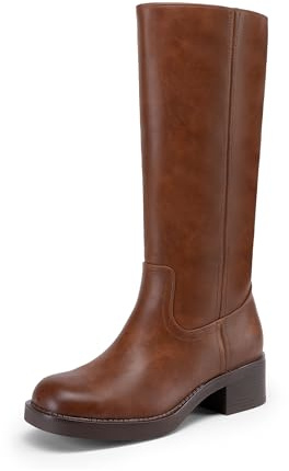 DREAM PAIRS Womens Knee High Boots Square Toe Platform Chunky Block Heel Banana Campus Boots for Women Comfortable Low Heel Side Zipper Womens Riding Tall Boots,Size 8,Light Brown,DWUMKB2539