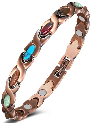 Jeracol Lymphdrainage, Kupfer-Magnetarmbänder für Damen, Kupferarmband mit elegantem Stein, verstellbare Länge, mit Größenwerkzeug, in Geschenkbox, 20.5 cm, Kupfer