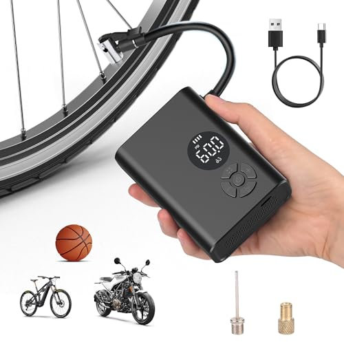 Gerbala Pompa per Bicicletta Elettrica Portatile, 130 PSI Mini Compressore Bici con Display Digitale e Luce LED, Valvole Presta e Schrader, Ideale per E-Bike, MTB, Bici da Corsa e Palloni