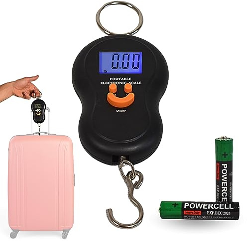 Bilancia per valigie da viaggio digitale con gancio - Peso valigie da viaggio fino a 50 kg - Bilancia elettronica a mano per bagagli, pesca, cucina - Pesa sospeso portatile con schermo LCD, batterie