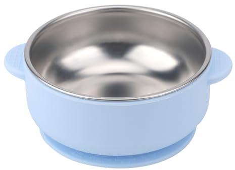 Ciotole con Ventosa per Bambini Piccoli, Ciotole Bambini 2-In-1 in Acciaio Inox con Guscio in Silicone Rimovibile Contenitori Snack a Doppio Manico Ciotola per Bambinis Piccoli (Azzurro Chiaro)