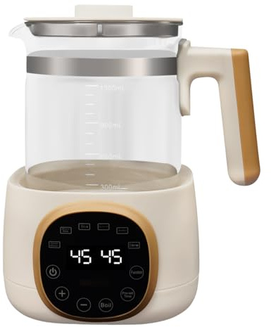 Milchwärmer Babyflaschenwärmer 1,3L Baby-Flaschenzubereiter, 72-stündiger Thermostat mit LED-Anzeige, Einstellbare Temperatur von 37–95 °C, Glas Wasserkocher für Breiwärmer Unterwegs