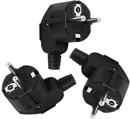 3 PCS Enchufe Schuko Macho 250v 16a Enchufe Macho Enchufe De Contacto a Tierra Ip20, Enchufe Eléctrico Negro Resistente Para Reparar Cables, Extensión Y Uso Doméstico O Profesional