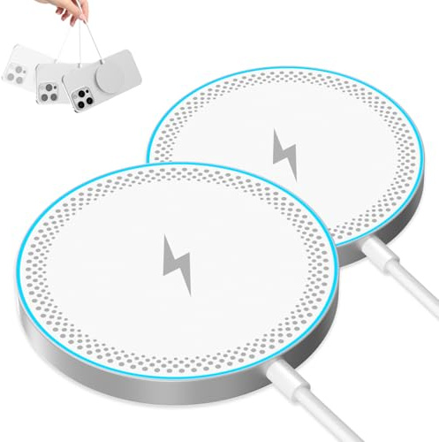 Cargador Inalámbrico, Magnético Wireless Charger 15W Cargador Inducción Carga con LED 1.5M Cable Compatible con iPhone 16/15/14/13/12 Series, Air-Pods 3/Pro/Pro 2, 2 Paquete