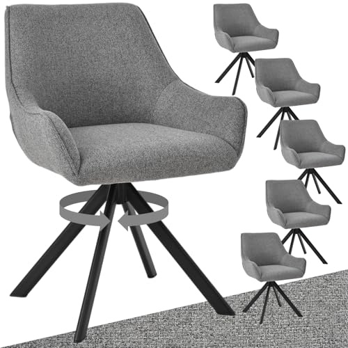 Goeurvant Sillas de comedor, giratorias, juego de 6 con reposabrazos, giratorio de 360 grados, moderna silla de cocina con estructura metálica y respaldo, para comedor, sala de estar, oficina, gris
