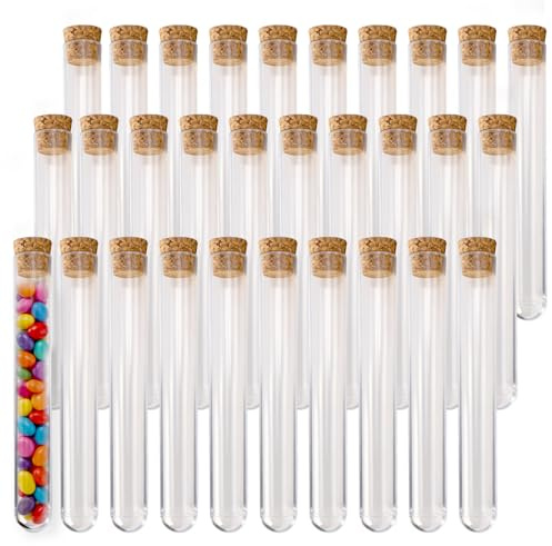 XxinXrong 30 tubos de ensayo con corcho, tubos de ensayo con corcho, jarrón de plástico de ensayo, tubos de ensayo para flores, líquidos, especias, regalos para invitados (12 mm x 75 mm)