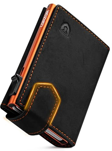 LORZOR Men Wallet Slim Magnetic Closure with Coin Pocket, Card Wallet Genuine Leather, Credit Card Holder RFID Blocking for 10 Cards, Smart Wallets Minimalist with Banknote Compartment, Gift