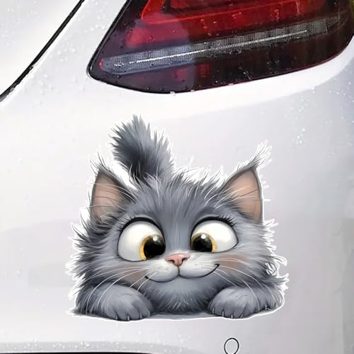 2 pegatinas de vinilo de 13 x 12,5 cm, diseño de gato gris, impermeable, decorativo, para coches, ordenadores portátiles, motocicletas, camiones, ventanas, etc. #DZ199