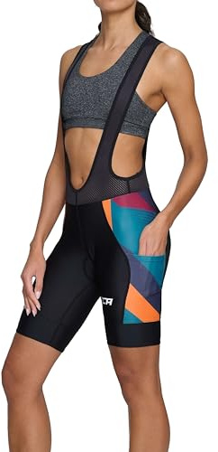 TCA Cuissard Vélo À Bretelles Femme Rembourré – Cuissard Cyclisme avec Poches Latérales – Tissu Séchage Rapide Route, Gravel & VTT - Orange Graphic, L