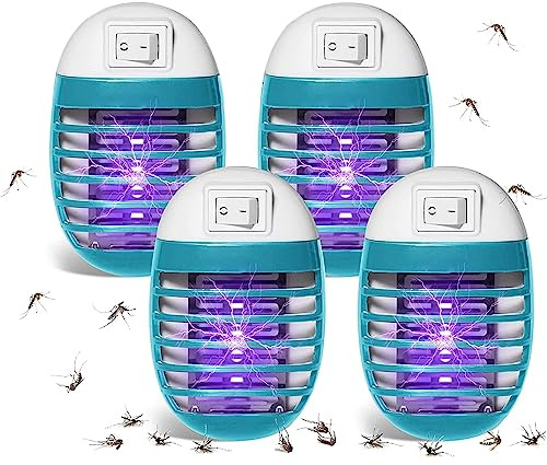 Profesional Lámpara Anti Mosquitos,4pack Mata Moscas y Mosquitos Eléctrico, Lámpara Antimosquitos para Interior, Mata Moscas Electrónico, Ilumina y Mata Insectos Voladores,100% eficaz