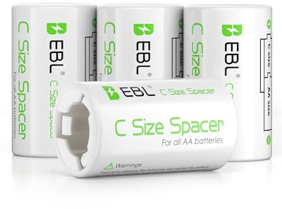 EBL Pack of 4 AA to C Battery Converters, AA to C Battery Adapter Holders
