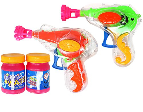 com-four® 2X Pistola de Burbujas de Jabón con 20 ml de Agua Jabonosa Cada una - Máquina de Pompas de Jabón Transparente para Niños y Adultos (02 Piezas - Mix2)