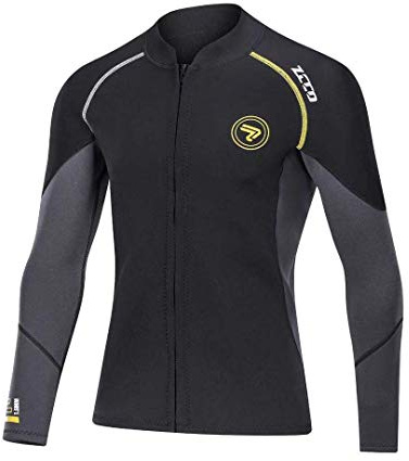 Wetsuit Top Men's 1.5mm Neoprene Wetsuits Jacket,Front Zipper Long Sleeves Diving Suit for Swimming,Diving,Snorkeling,Scuba,Surfing (1.5MM-Black, XX-Large)