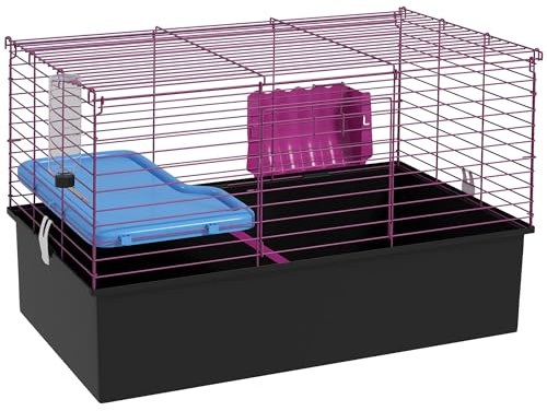 PawHut Guinea Pig Cage Chinchillas Rabbit Small Animal Cage with Ramp, Dish, Water Bottle, 71 x 46 x 47cm, Black