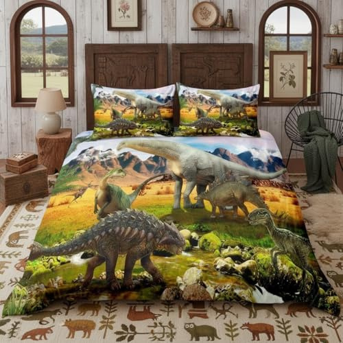 feelingyou 3D-dinosaurier sängkläder set för gamla djur 135 x 200 cm mystiska dinos sängar set för barn pojkar flickor tonåringar 2 st. dragkedja mikrofiber