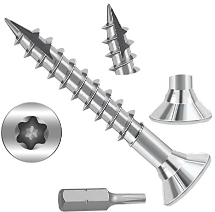 JOUGU Wood Screws #4 × 1-1/4 inch Torx Star Drive Deck Screws Flat Head M3 × 30 Countersunk T10 Self Tapping Thread Cut 200pcs Carbon Steel Galvanized, (Small Box)