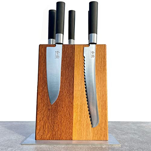 Exklusivt knivblockset | KAI Wasabi Black kniv handgjorda magnetknivblock av gamla vinfat (set med 4)