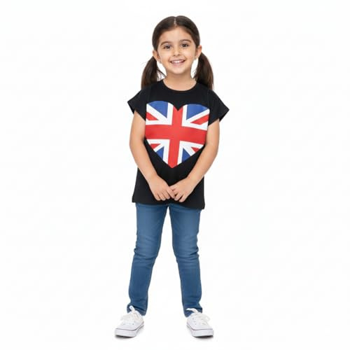A2Z 4 Kids Flickor T Skjortor England Fotboll Värld Kopp Hjärta Tryck T Shirt Mjuk - T Shirt 552 Black 11-12