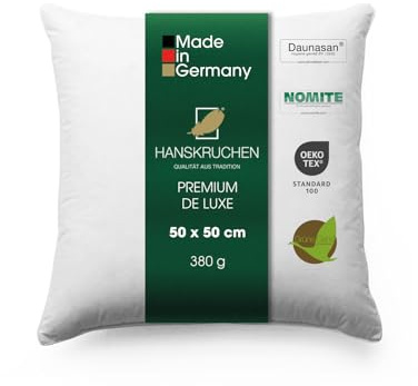 HANSKRUCHEN Premium de Luxe cuscino in piuma d'oca 50x50 cm - Cuscino in piuma d'oca Made in Germany in 100% cotone - Cuscino in piuma d'oca a 3 camere per chi soffre di allergie