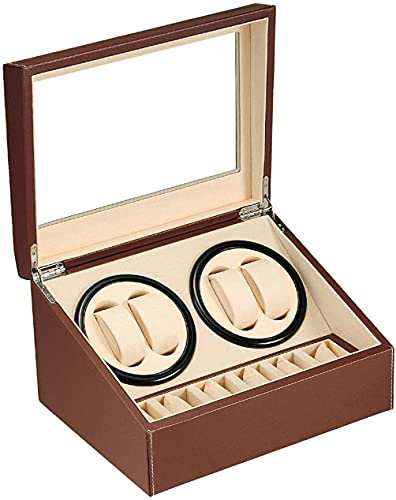 LINGFANSTORE Remontoir Automatique pour Montre Boîtier de Montre en Cuir synthétique avec Moteur Silencieux Fonctionne sur Piles ou Bloc d'alimentation pour Montres automatiques(Braun-103C)