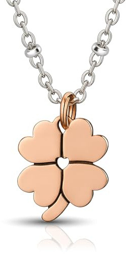 SAGA GIOIELLI® Collana Donna Quadrifoglio Portafortuna Acciaio Rosè