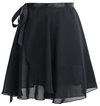 Phoeswan Dance Skirts for Girls, Black Ballet Chiffon Wrap Skirt, Toddler Ballet Skirt for Girls 4-7 Years Old (Height: 39.4-53.1), Small Size