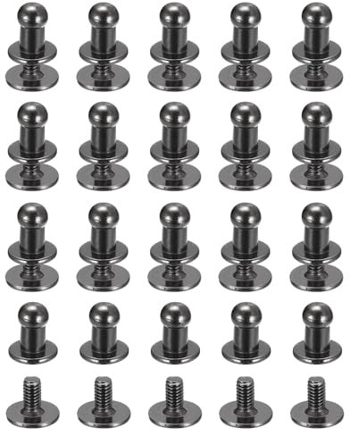 QUARKZMAN 4mm Clou à Tête Sphérique Avec Rivets à Vis, Lot de 20 Boutons à Tête Ronde Pour La Création de Sacs à Main, Ceintures en Cuir, Couleur Noir Métallisé