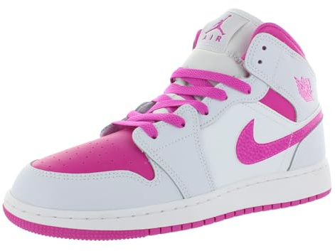 Jordan 1 Mid : noir, gris ciment, rouge feu, blanc, Iris Whisper/Rose feu-blanc, 7 Big Kid