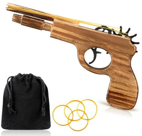 Zomiboo Holz Pistole Gummiband Pistole Spielzeugpistole aus Holz Waffen Handgemachtes Fasching mit Weichen und Elastischen Gummibändern Geburtstag