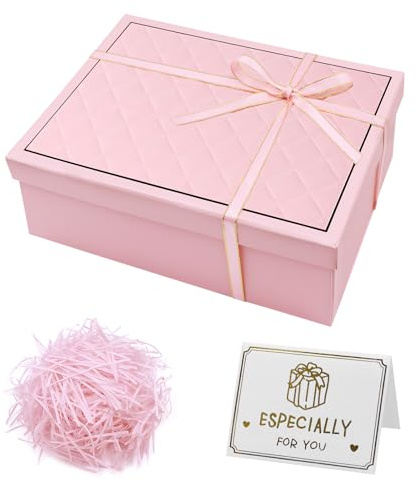 Magnetic Gift Box 25x9x18 cm, Gift Boxes for Presents, Gift Boxes With Lids, Gift Box With Lids and Silk Ribbon for Valentines Day Presents Birthdays, Holidays, Anniversaries Gift Packaging（Pink）